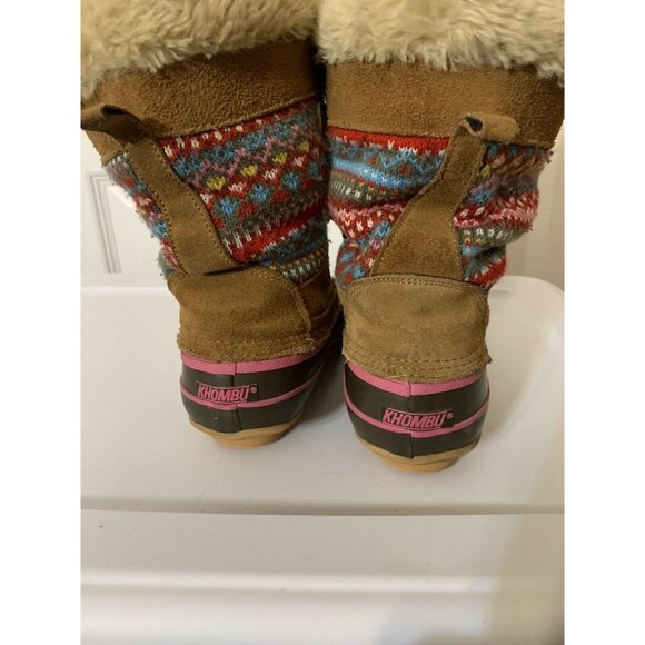 KHOMBU Sweater Duck Boot Leather Aztec Faux Fur Lace Up Tan Women SIZE 4 - Picture 3 of 6